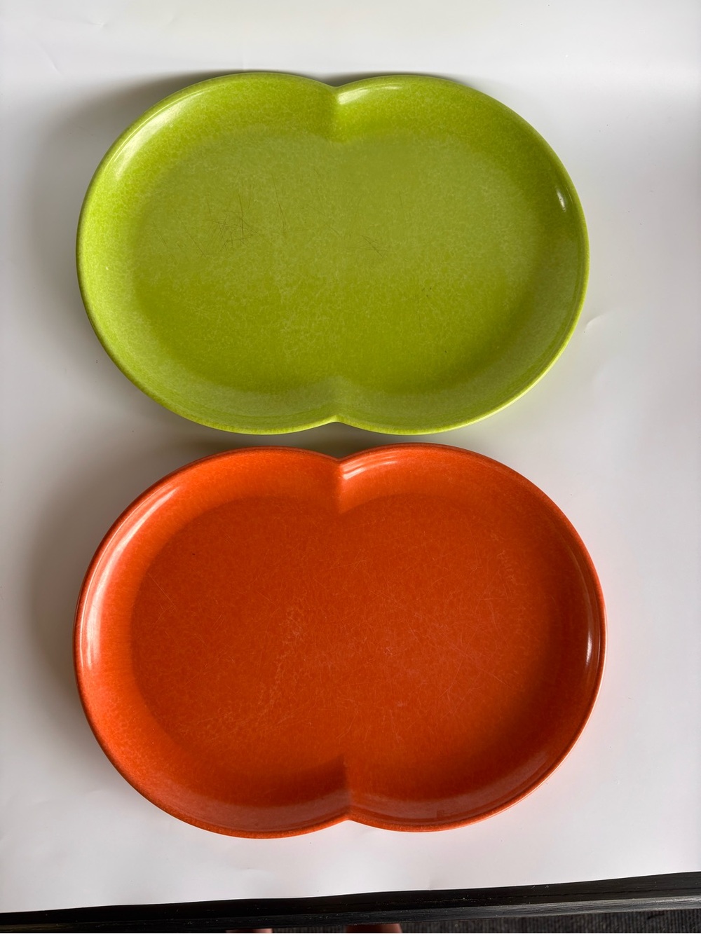 Vintage Branchell Color-Flyte Platters Biomorphic Melmac Lime Green Orange 12”
